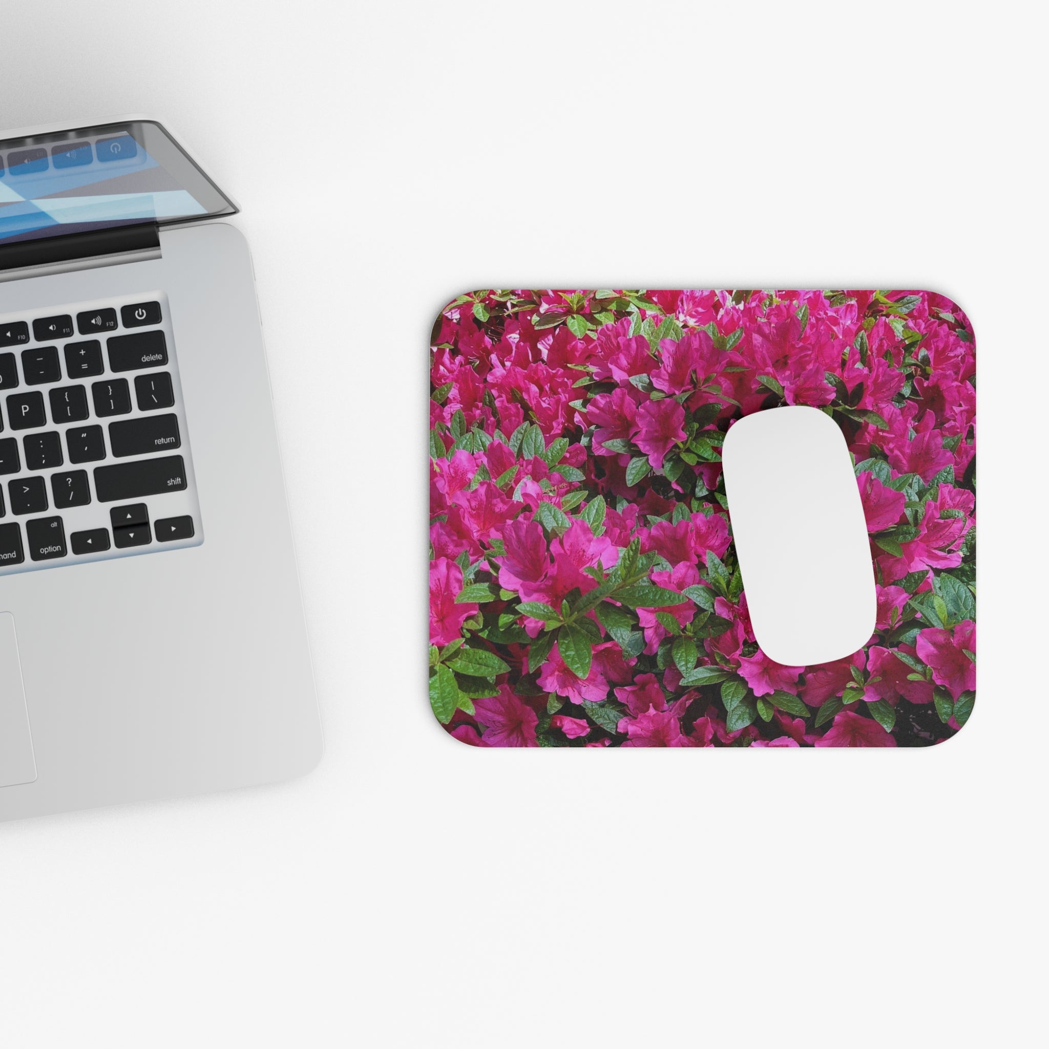 Pink Azalea Floral Mouse Pad — Vibrant Garden Desk Accessory