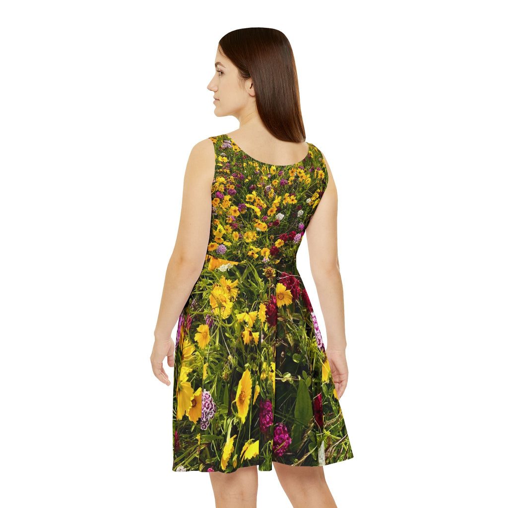 Wildflower Meadow Skater Dress — Vibrant All-Over Print Floral Dress