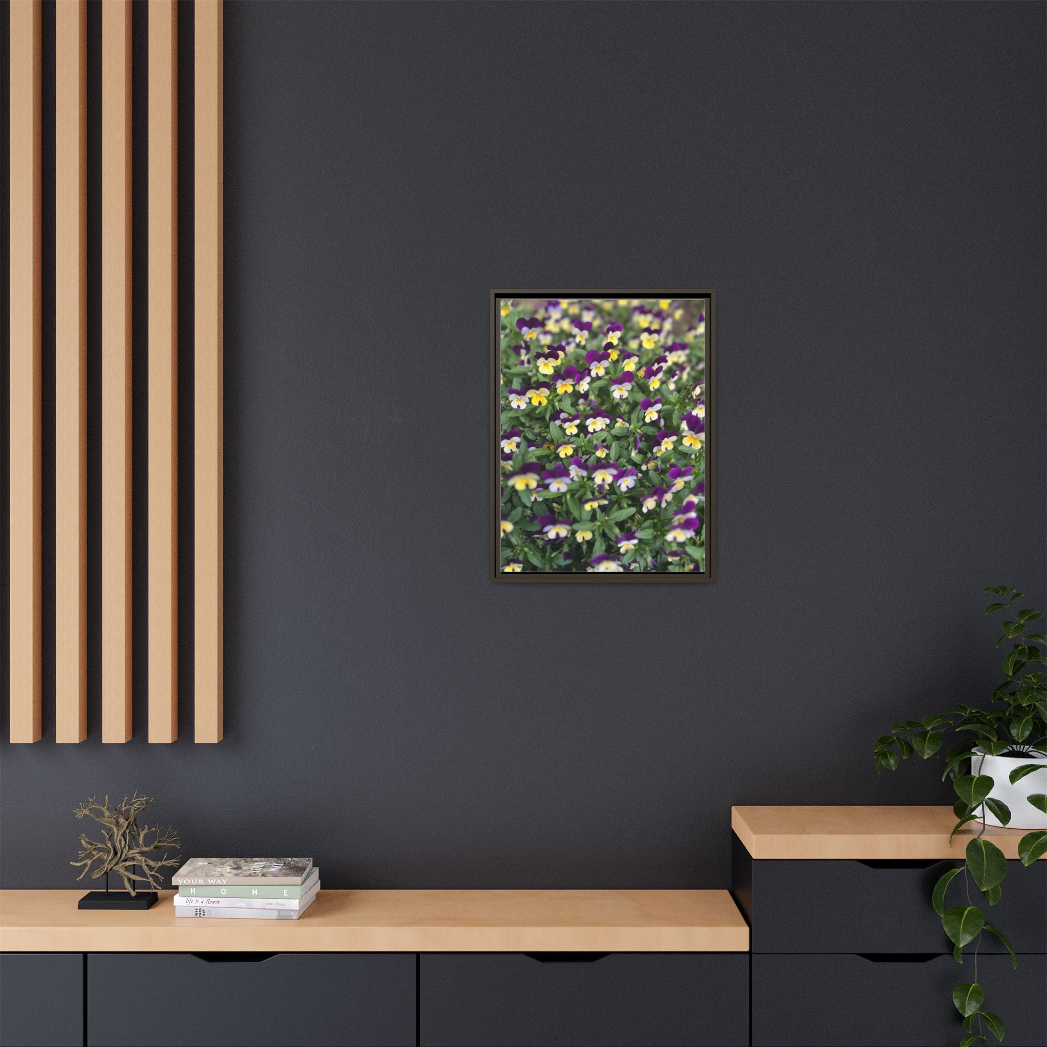 Pansy Field Framed Matte Canvas Print