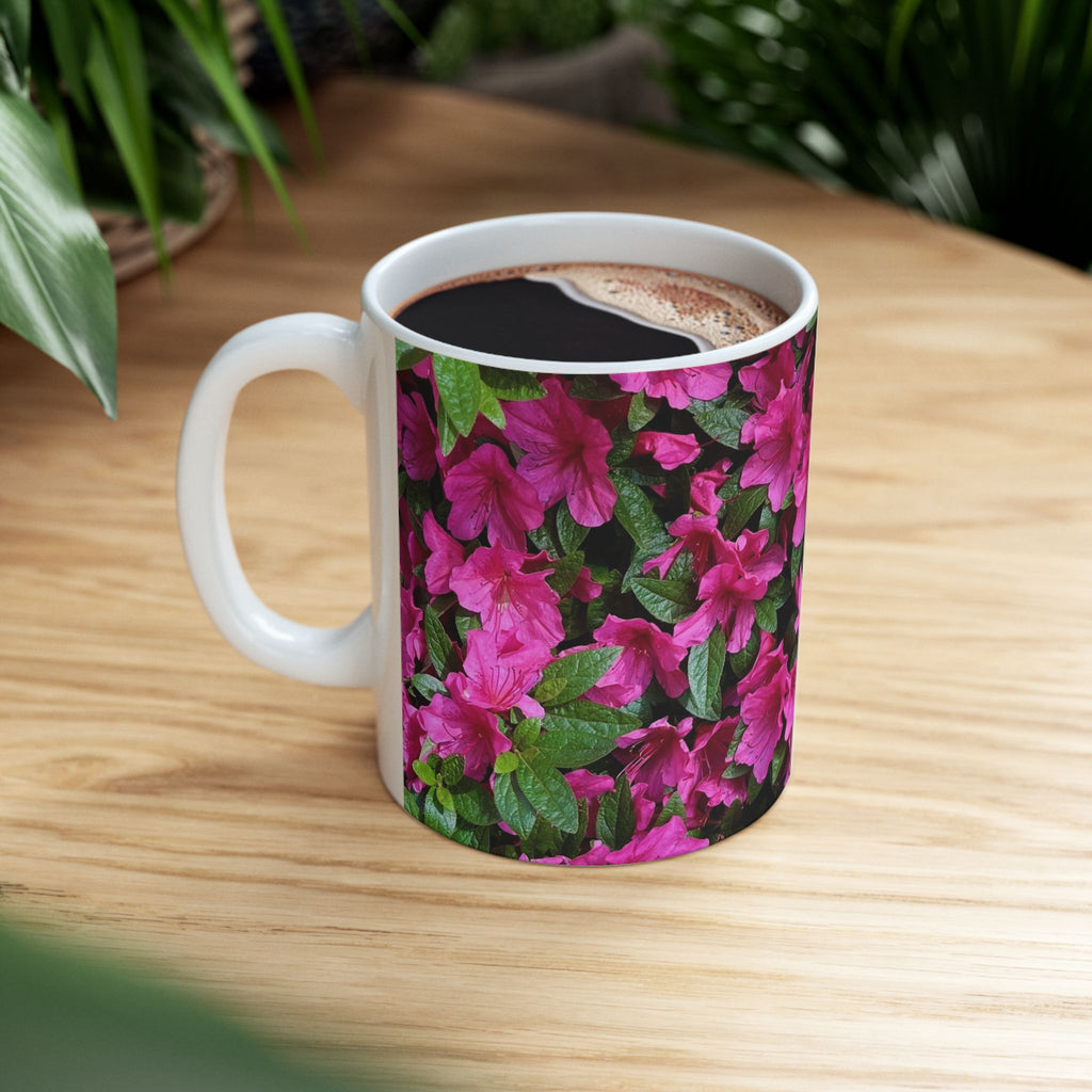 Pink Azalea Floral Mug — Vibrant Garden Tea & Coffee Cup (11oz, 15oz)