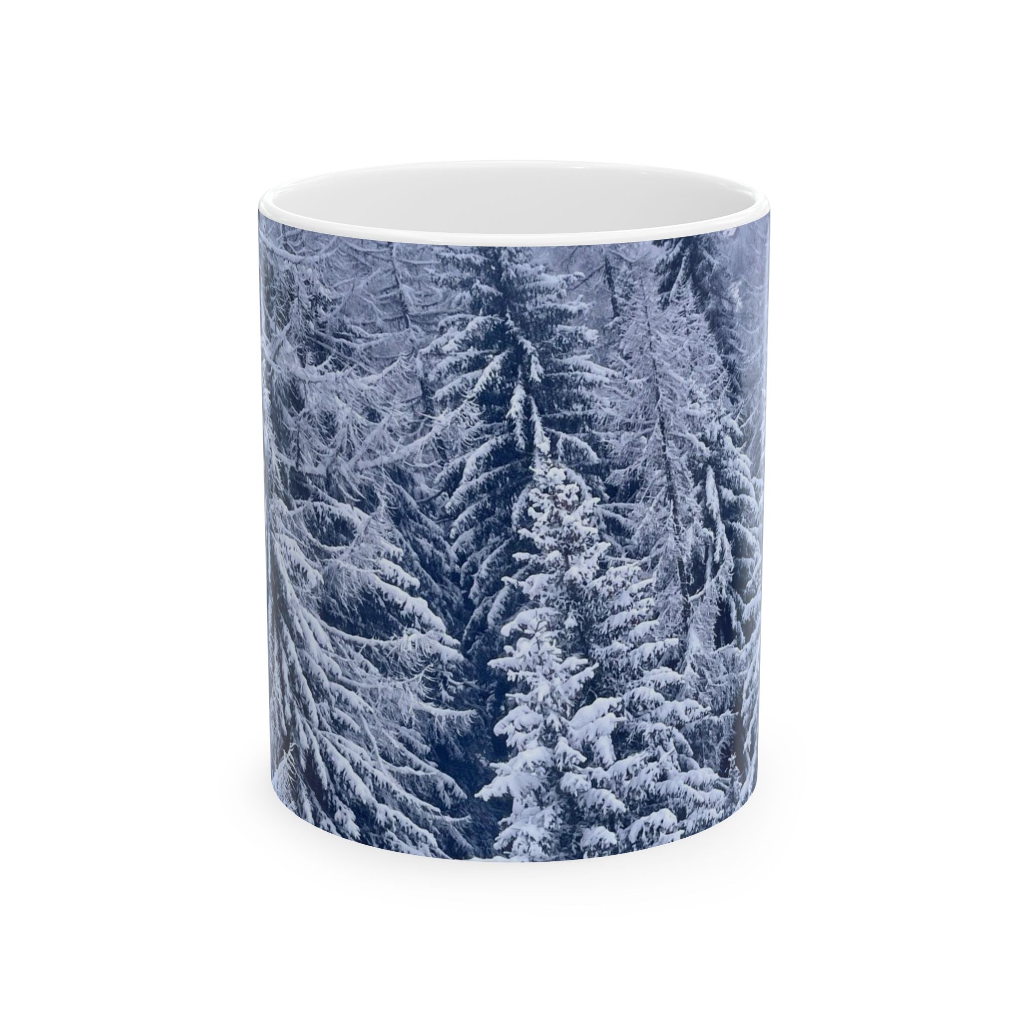 Winter Forest Ceramic Mug — Snowy Pine Trees 11oz & 15oz