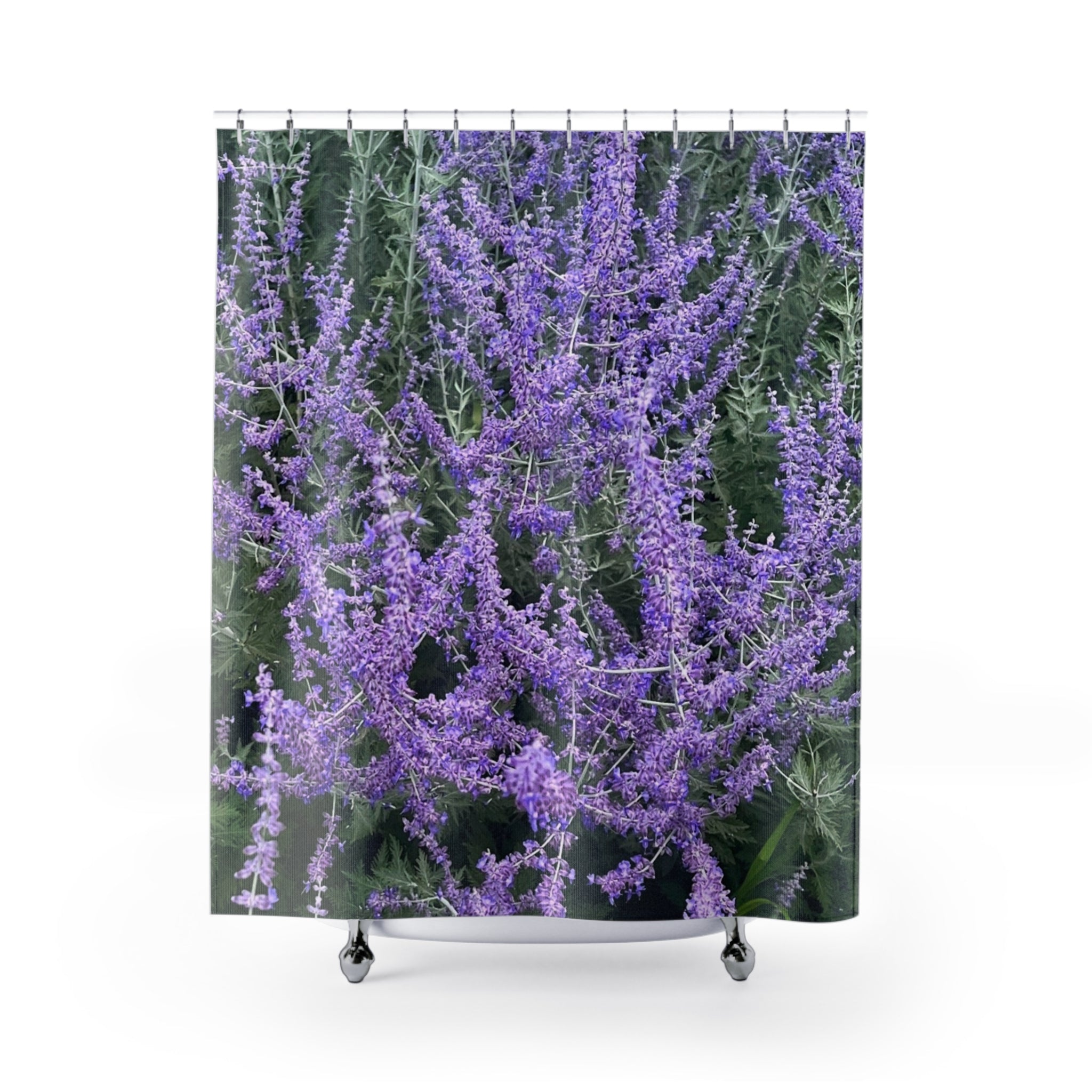 Lavender Field Shower Curtain — Botanical Purple Floral Bathroom Decor