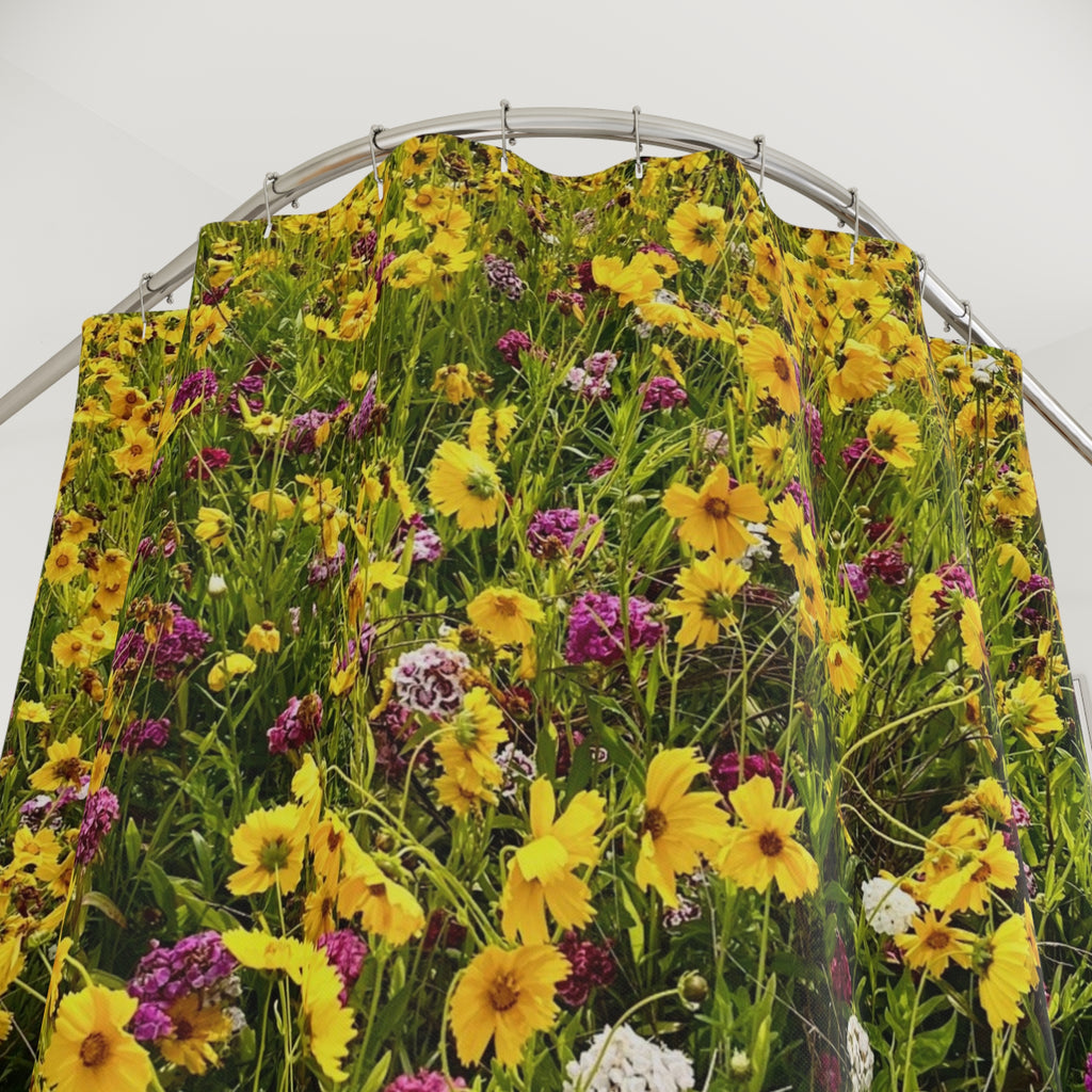 Wildflower Meadow Shower Curtain — Botanical Yellow Floral Bathroom Decor
