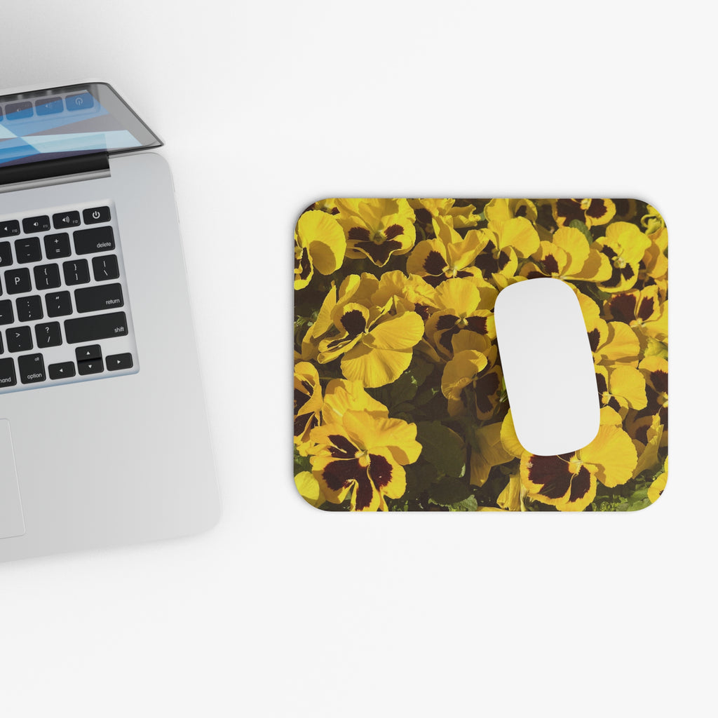 Yellow Pansy Floral Mouse Pad — Bright Botanical Desk Mat for Home & Office