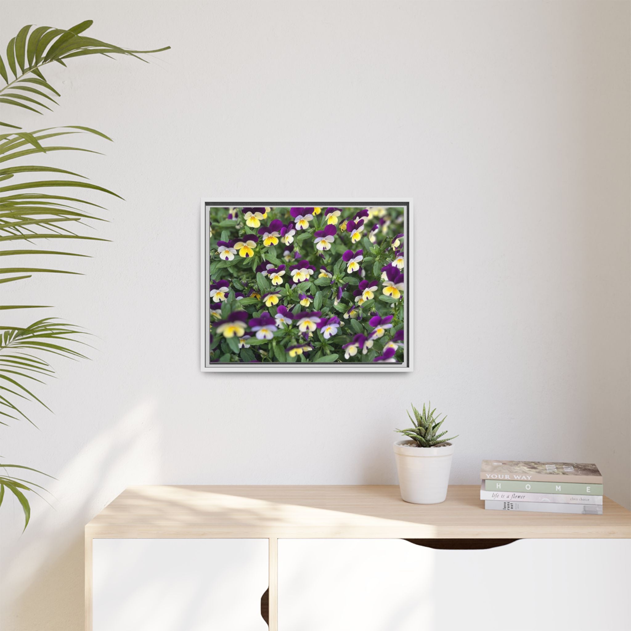 Pansy Field Framed Matte Canvas Print
