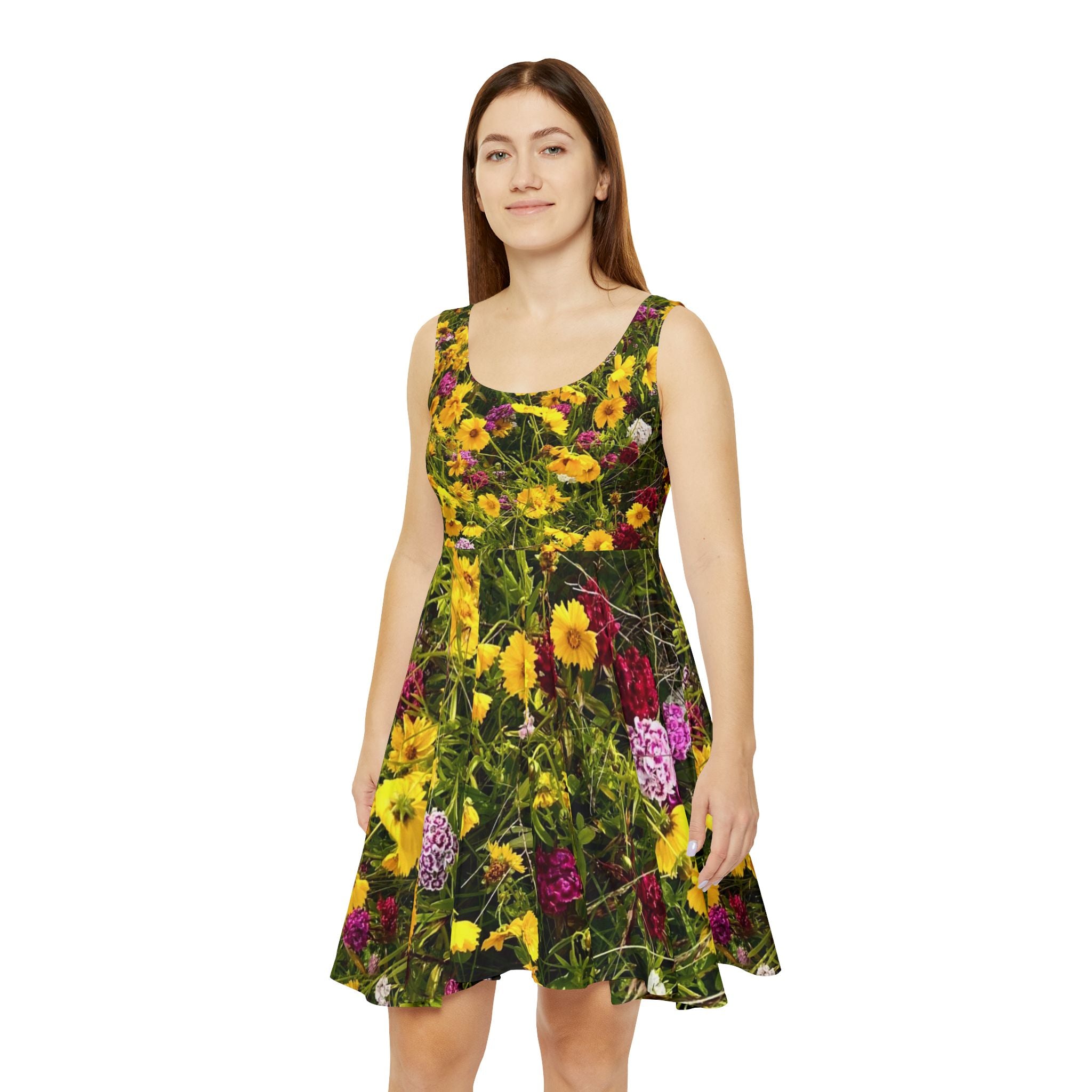Wildflower Meadow Skater Dress — Vibrant All-Over Print Floral Dress