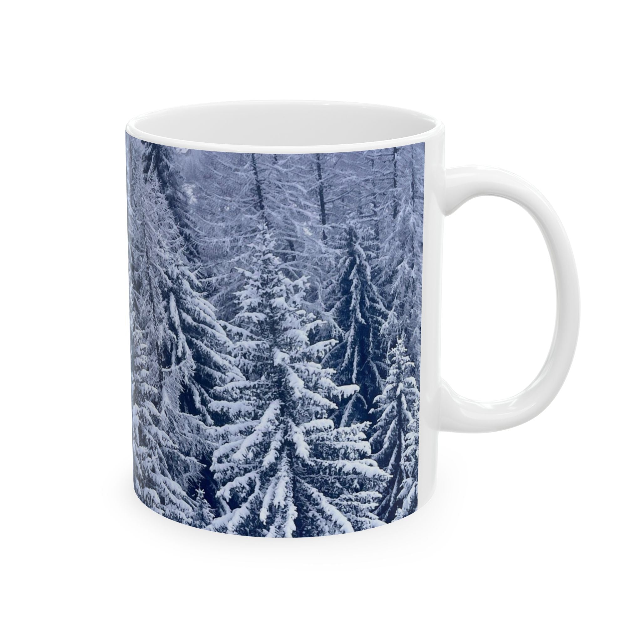 Winter Forest Ceramic Mug — Snowy Pine Trees 11oz & 15oz