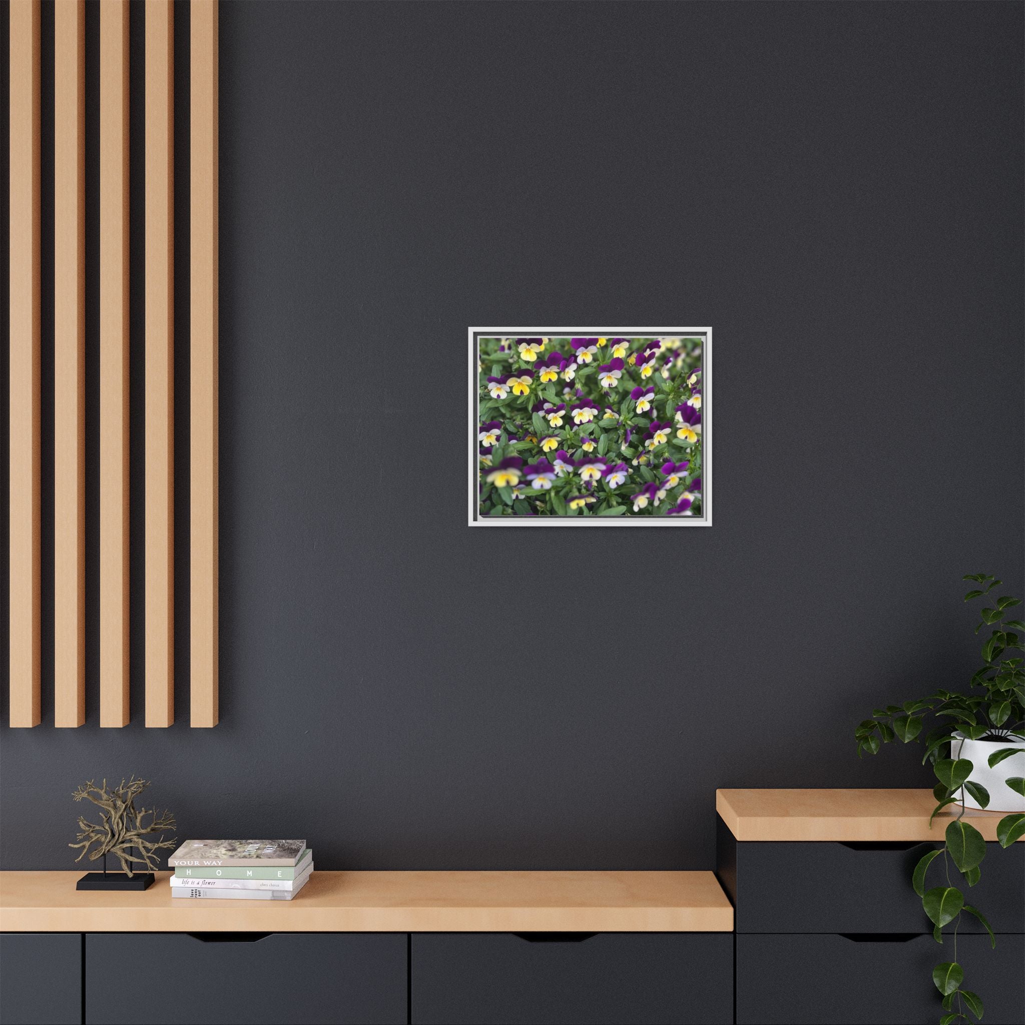 Pansy Field Framed Matte Canvas Print