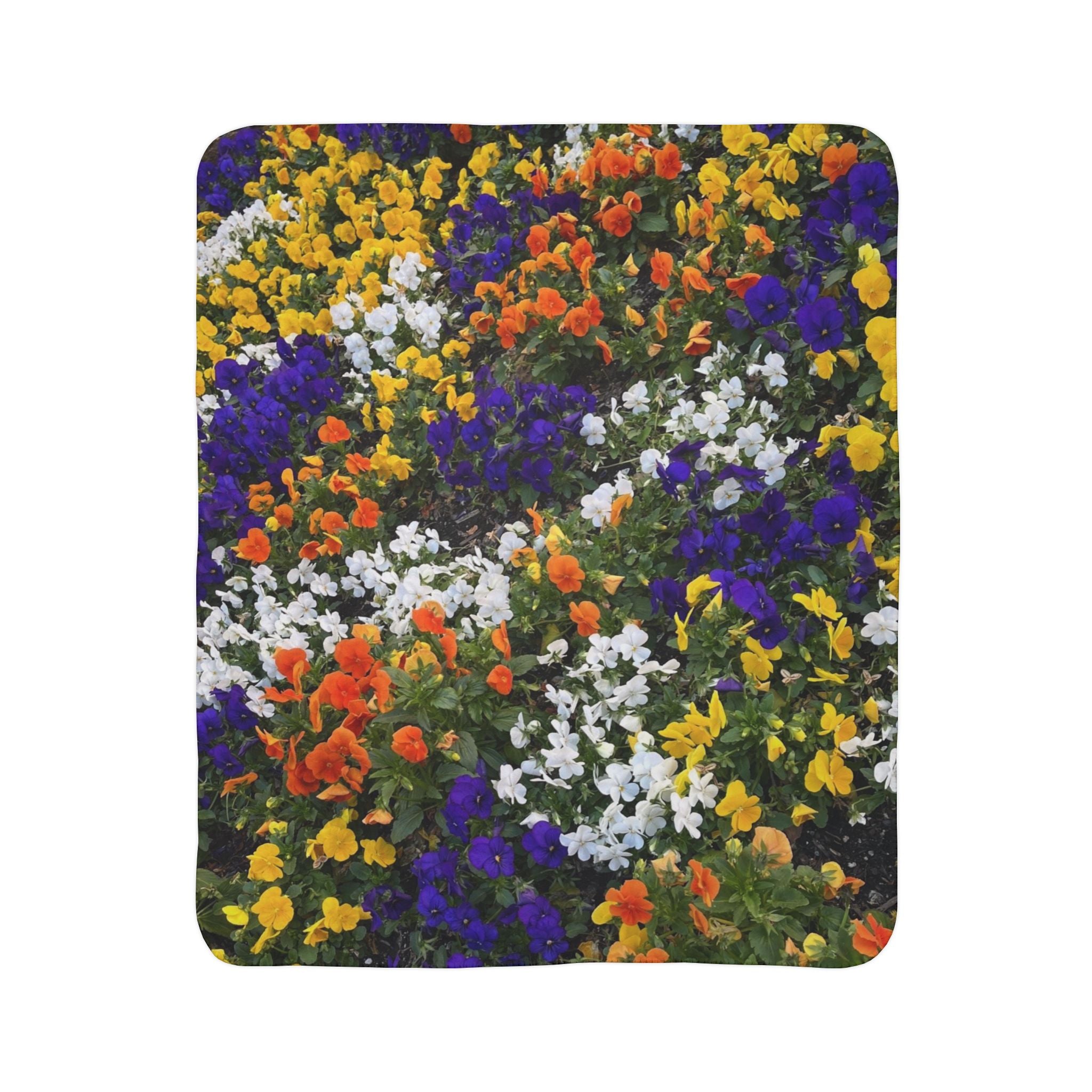 Floral Pansy Sherpa Blanket — Colorful Spring Garden Throw