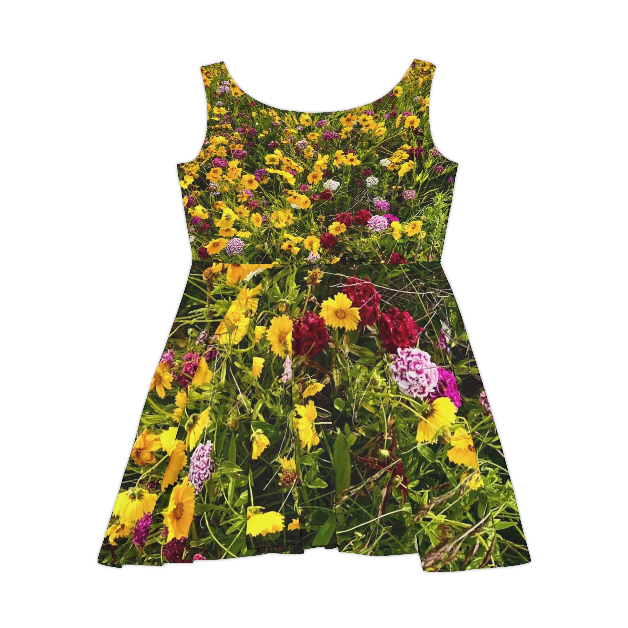 Wildflower Meadow Skater Dress — Vibrant All-Over Print Floral Dress