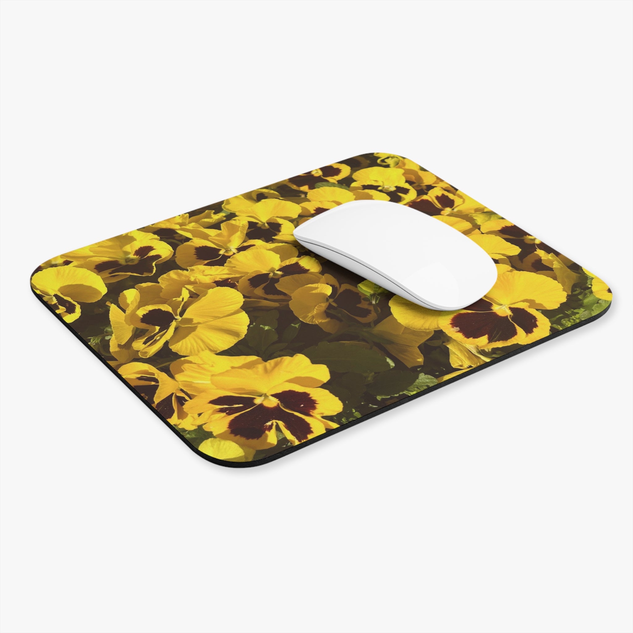 Yellow Pansy Floral Mouse Pad — Bright Botanical Desk Mat for Home & Office