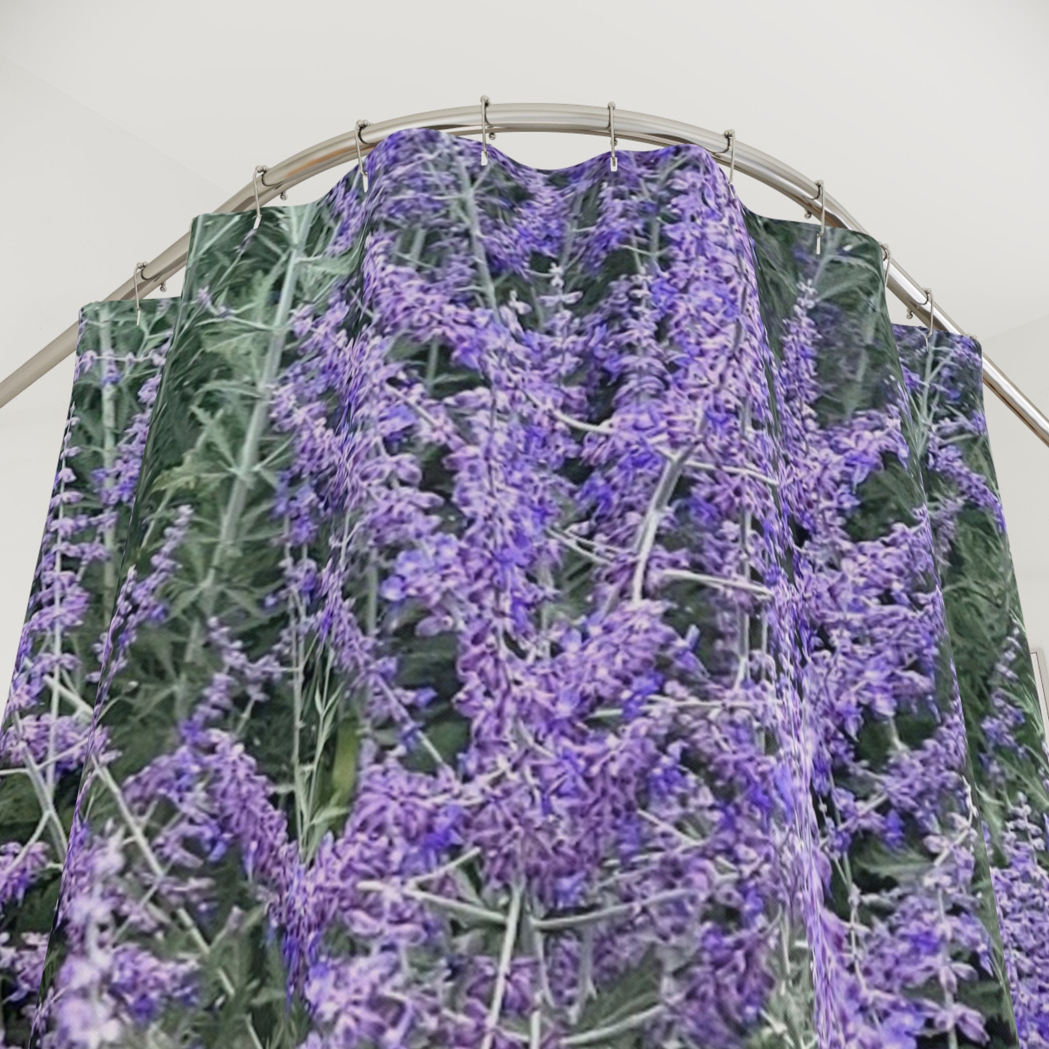 Lavender Field Shower Curtain — Botanical Purple Floral Bathroom Decor