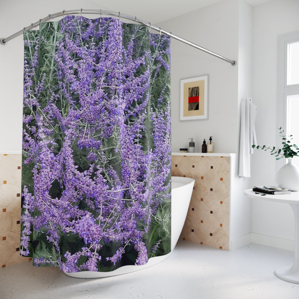 Lavender Field Shower Curtain — Botanical Purple Floral Bathroom Decor