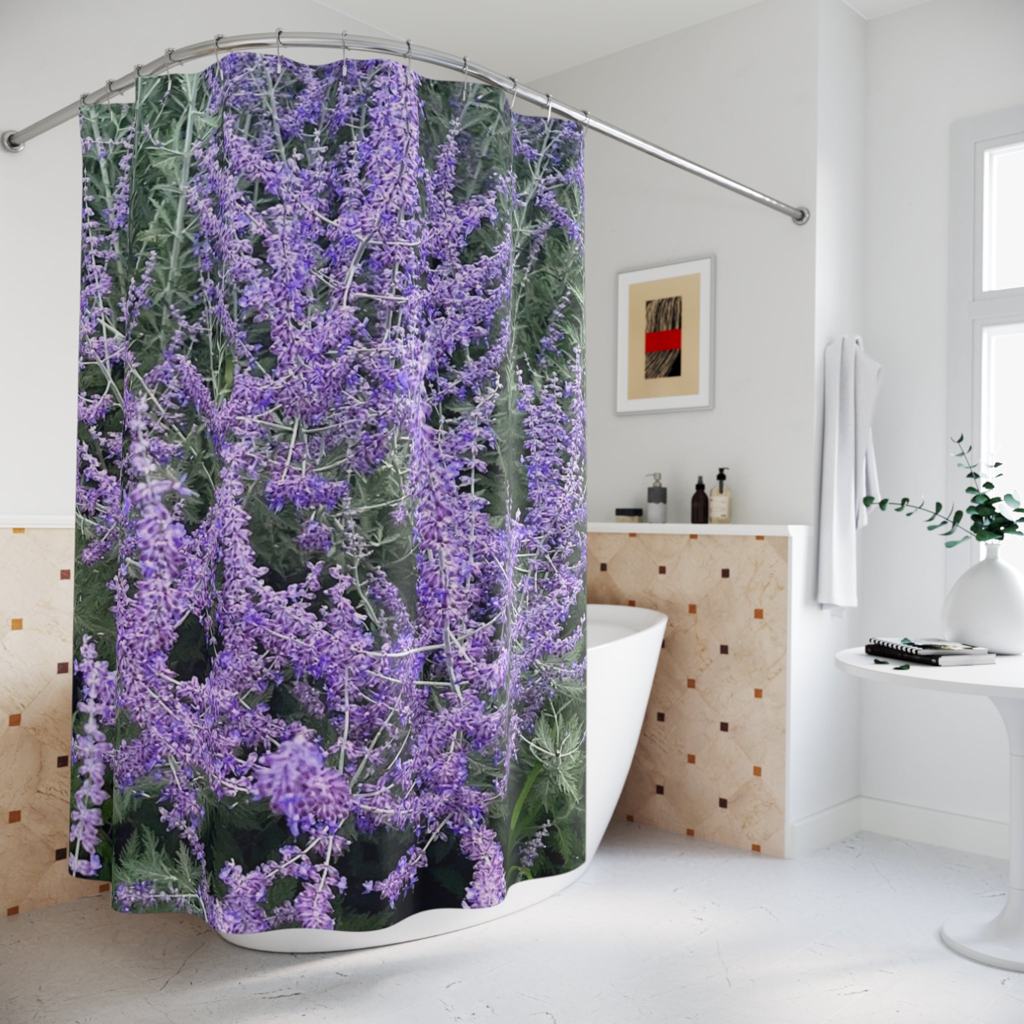 Lavender Field Shower Curtain — Botanical Purple Floral Bathroom Decor